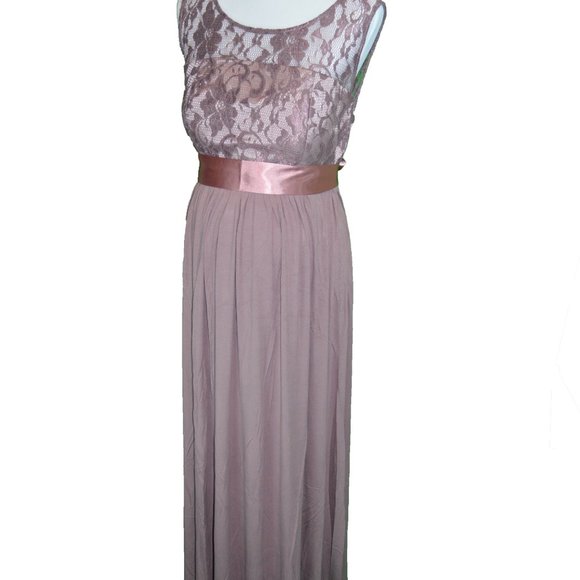 NWT Maternity Maxi Dress Mauve With Lace Trim & Sash. Soft material. - Picture 4 of 8